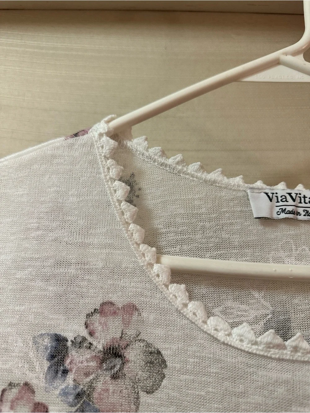 ViaVitale Floral Crochet Hem Top White Italian Viscose Boho Cottagecore M - Picture 6 of 7